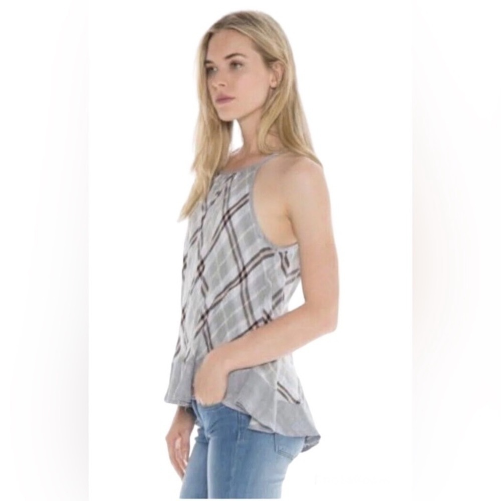 Anthropology Cloth & Stone Gray Diamond Print Plaid Halter Keyhole Back Tank